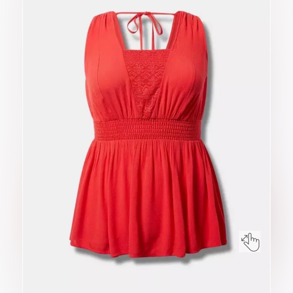 Torrid Gauze Babydoll Tank Top Crochet V-Neck Summer Staple – Size 2
